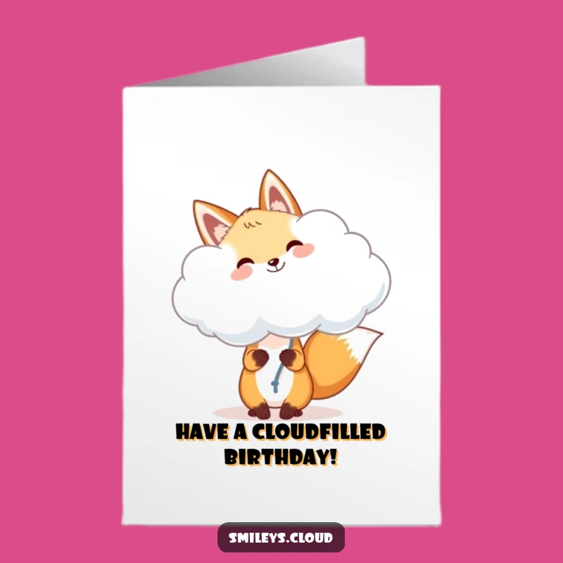 Free Printable Birthday Card: Fox Cloud Balloon Funny Downloadable Gift