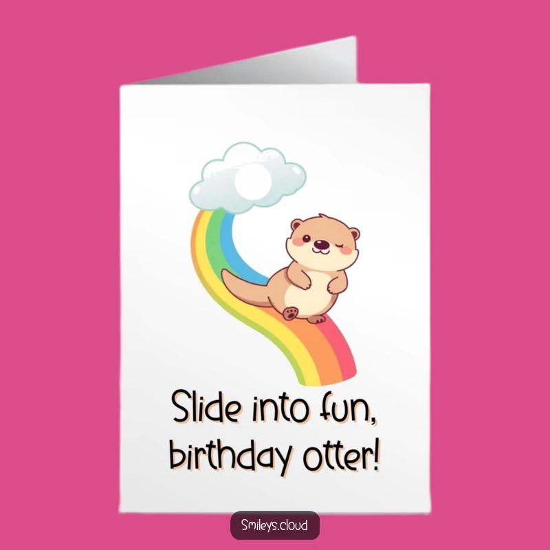 Free Printable Birthday Card: Happy Otter Rainbow Slide, Funny Downloadable Gift