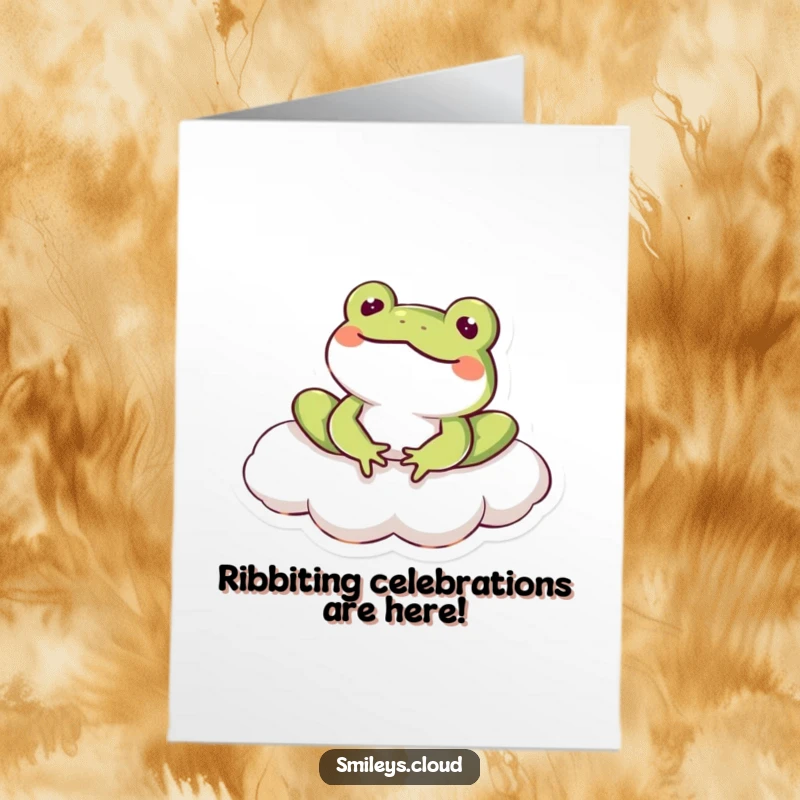 Funny Free Printable Birthday Card: Contented frog chilling on a cloud, smiling lazily, ready for a laugh.