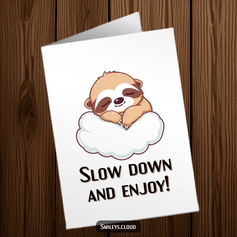 Funny Free Printable Birthday Card featuring a silly sloth peacefully napping on a soft cloud, dreaming sweet dreams.