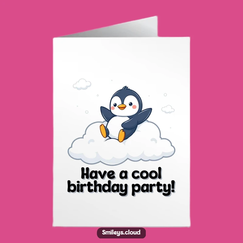 Free Printable Birthday Card: Peppy Penguin Cloud Slide Birthday Fun
