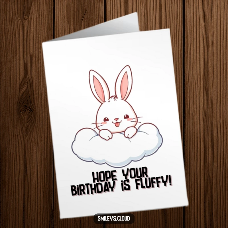 Cute Free Printable Birthday Card: A cheerful rabbit peeking out from a soft, fluffy cloud.