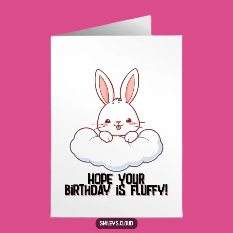 Free Printable Birthday Card: Cheerful Rabbit in Cloud, Cute Downloadable Gift