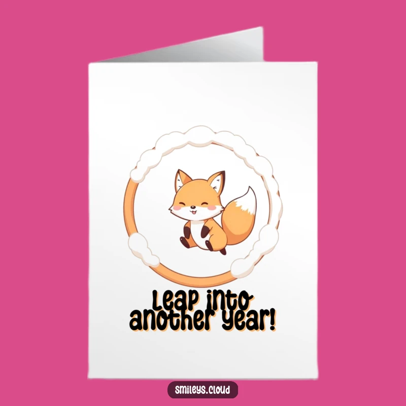 Free Printable Fox Birthday Card - Playful Jumping Hoop Art