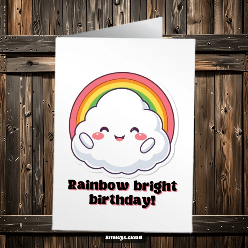 Free Printable Birthday Card: Proud cloud holding a rainbow, beaming with joy, celebrating happiness, downloadable art.