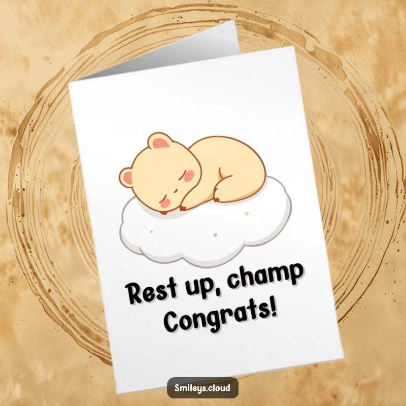Funny Free Printable Congratulations Card: A relaxed animal sleeps peacefully atop a soft, comfortable cloud.
