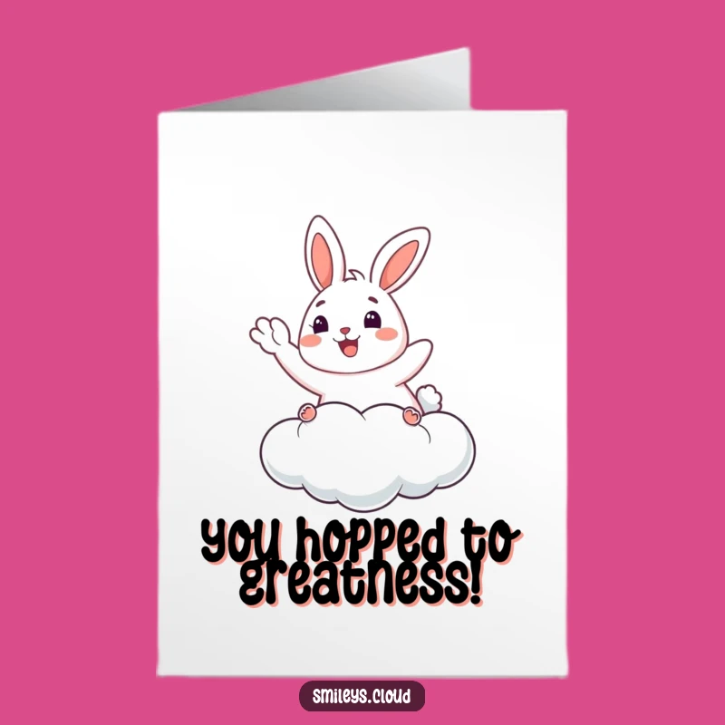 Free Printable Congrats Card: Bunny's Joyful Wave for Your Wonderful Achievement!