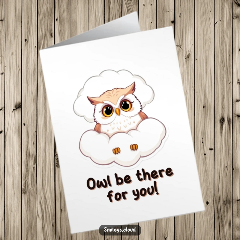 Funny Free Printable Congratulations Card: A curious owl perched on a cloud, looking down with keen interest.
