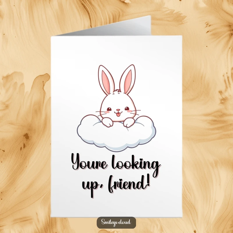 Cute Free Printable Congratulations Card: A happy rabbit pops its head out from a fluffy cloud.