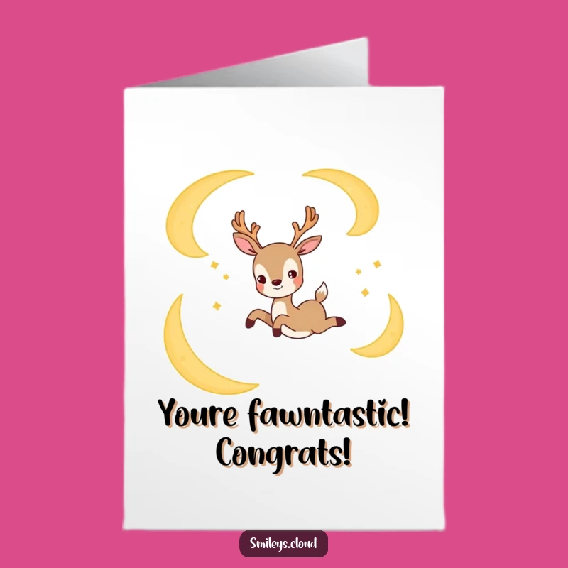 Free Printable Congrats Card: Joyful Deer Moon Leap for Success