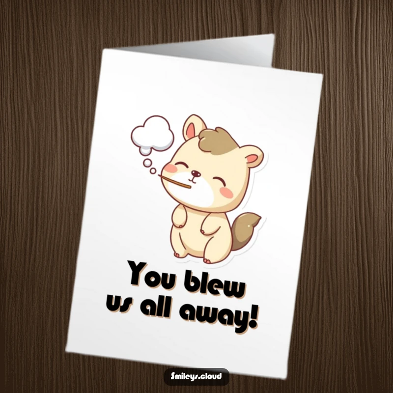Funny Free Printable Congrats Card: Cute animal exhaling a fluffy cloud, symbolizing a gentle and happy congratulatory moment.