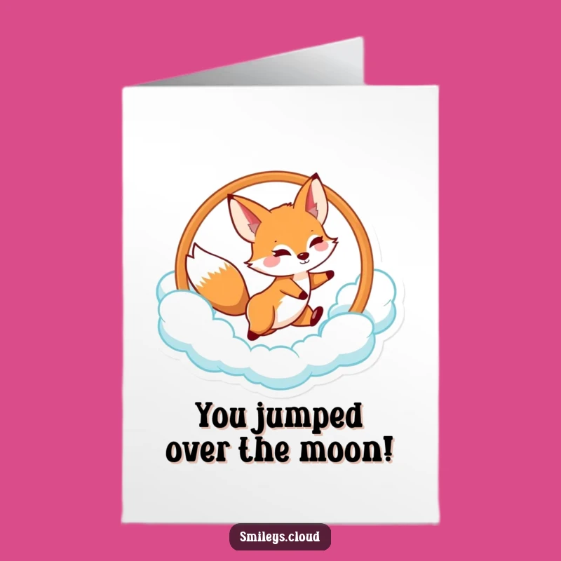 Free Printable Fox Congrats Card: Cloud Hoop Jump Downloadable Gift