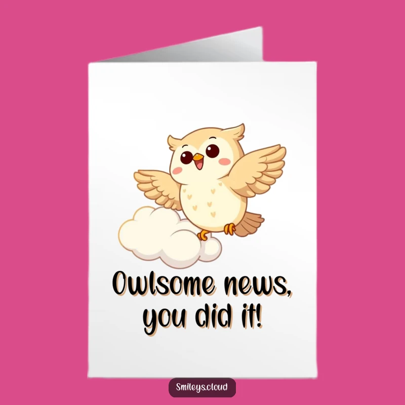 Free Printable Owl Congrats Card: Joyful Soaring Bird Cartoon Downloadable Gift