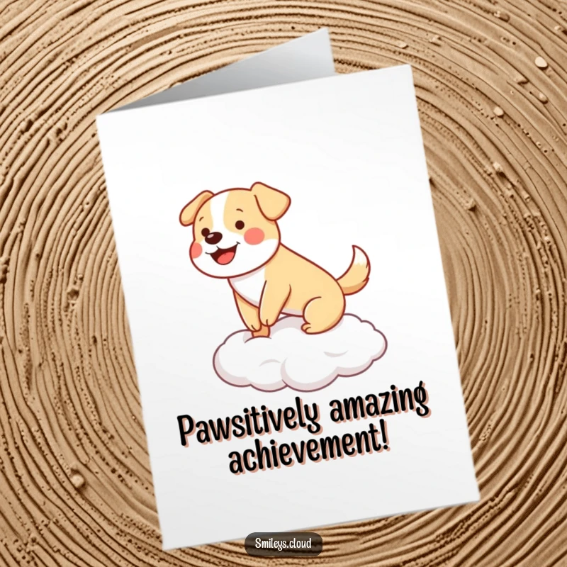 Funny Free Printable Dog Congratulations Card: A happy dog balances on a cloud, tail wagging enthusiastically for congratulations.