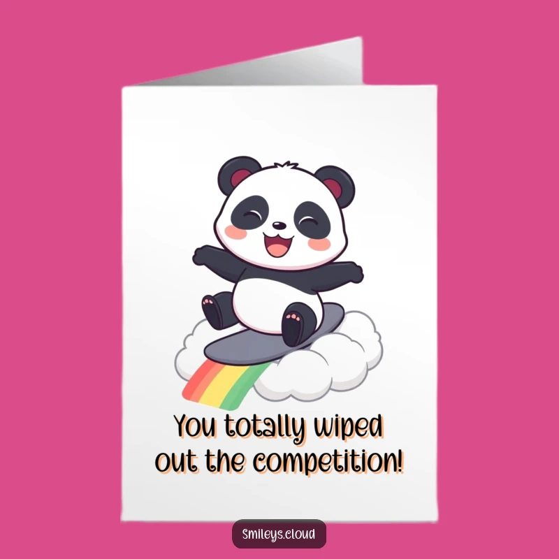 Free Printable Panda Congratulations Card: Surfing Panda Rainbow Cloud Downloadable Congrats Gift