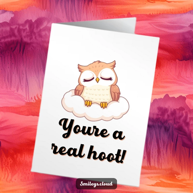 Funny Free Printable Congratulations Card showing a content owl napping on a cloud, celebrating success with sleepy charm.