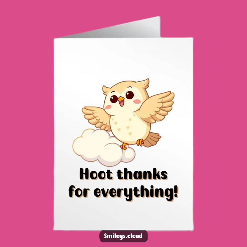 Free Printable Owl Thank You Card: Joyful Soaring Bird Cartoon Downloadable Gift