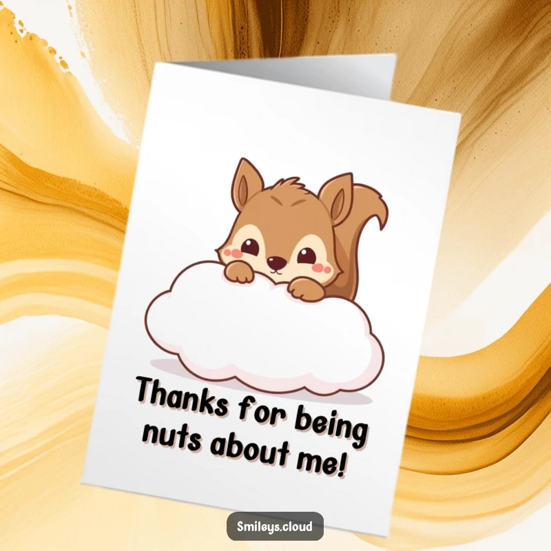 Funny Free Printable Thank You Card showcases a curious squirrel peeking from behind a cloud, with a heartfelt message.