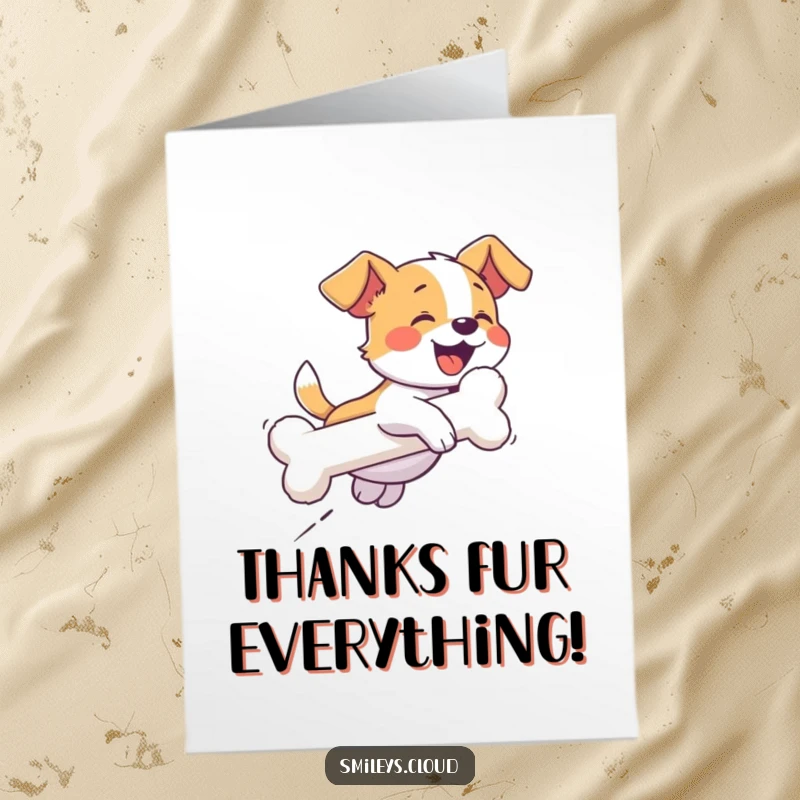 Funny Free Printable Thank You Card: A giggling dog gleefully chases a cloud shaped like a bone, a delightful thank you.