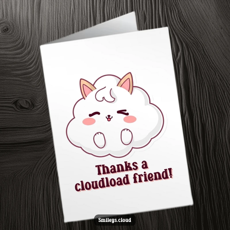 Funny Free Printable Thank You Card: Charming animal cloud winking mischievously, perfect for DIY appreciation notes.