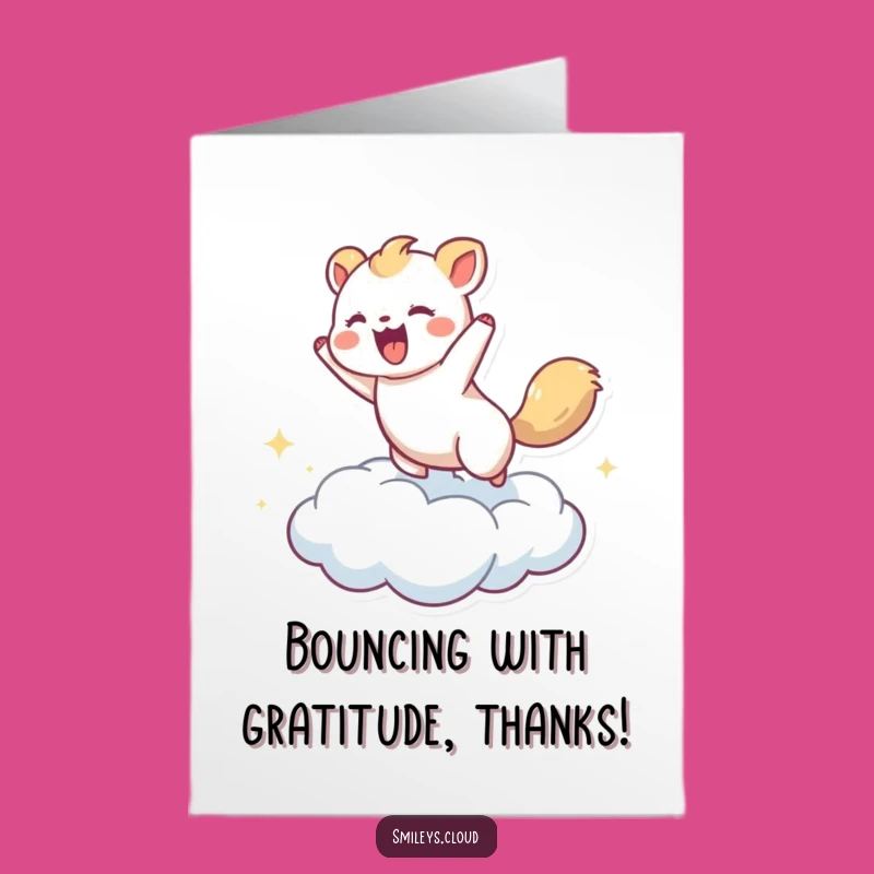 Playful Free Printable Thank You Card: Bouncing Animal Cloud Funny Downloadable Gift