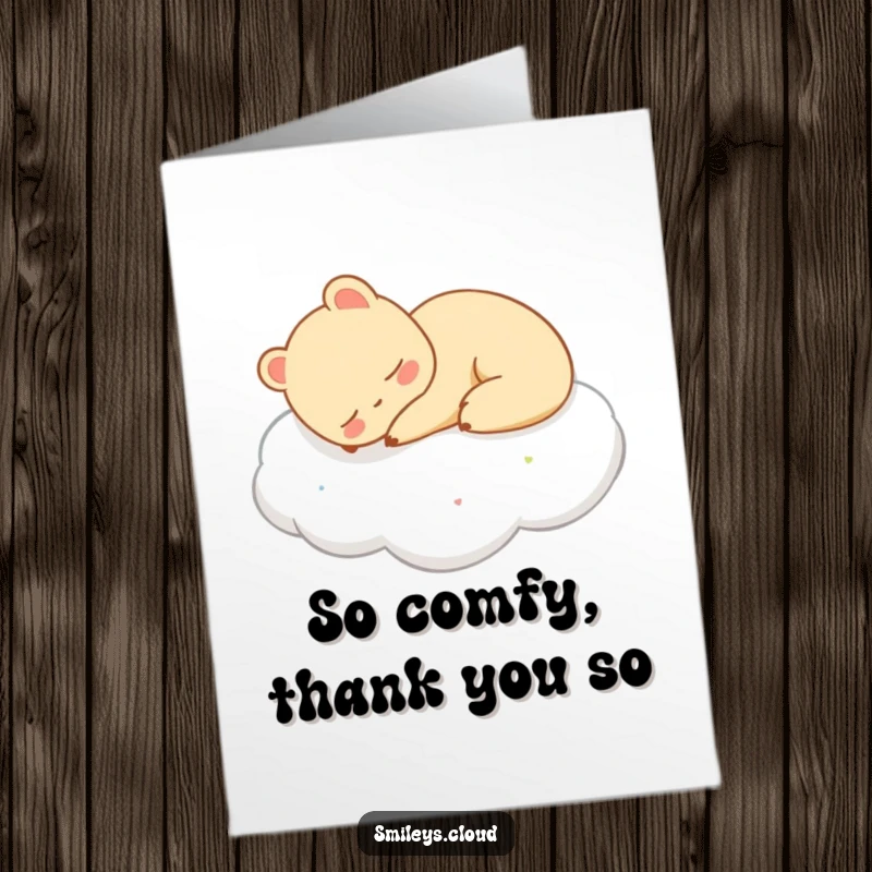 Funny Free Printable Thank You Card: A peaceful animal dozes cozily on a gentle, cloud-like pillow.