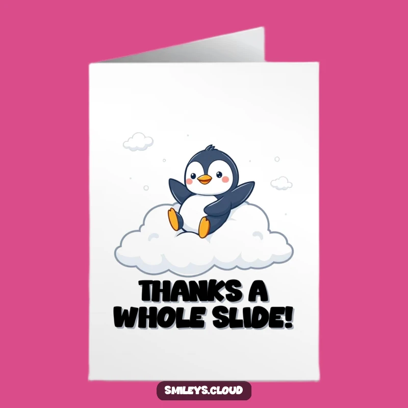 Free Printable Thank You Card: Penguin's Cloud Slide Gratitude Greeting