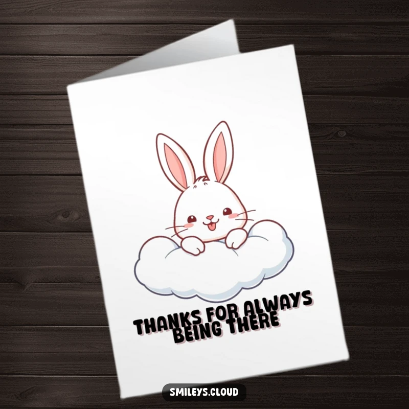 Cute Free Printable Thank You Card: A cheerful rabbit peeks from a soft cloud, sending thanks.