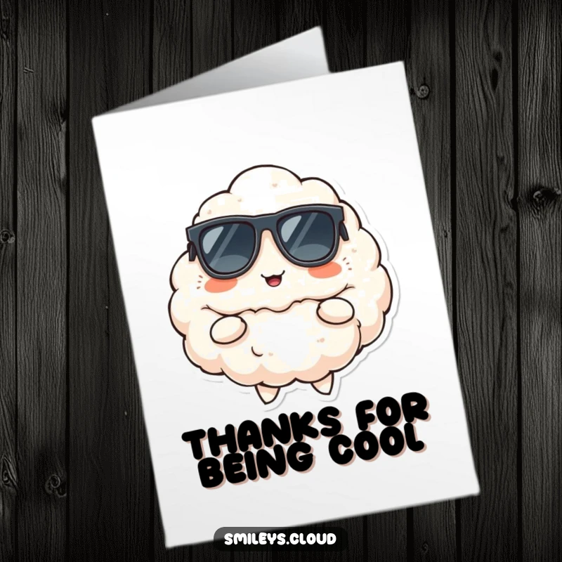 Free Printable Thank You Card: Fluffy cloud wearing sunglasses, striking a cool pose with a smirk, downloadable art.