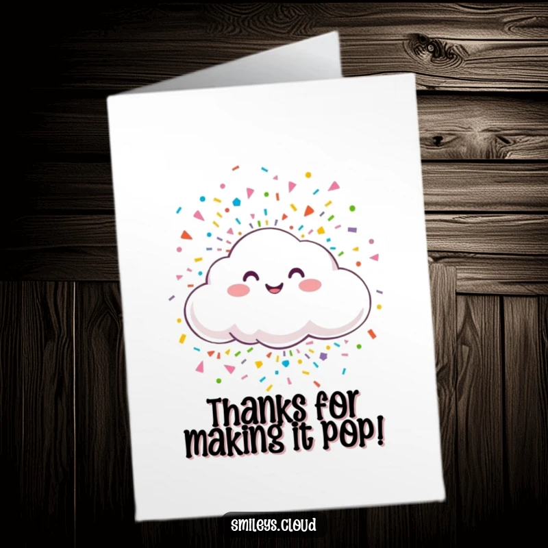 Funny Free Printable Thank You Card: Cheerful cloud showers confetti, perfect for a vibrant DIY thank you note.
