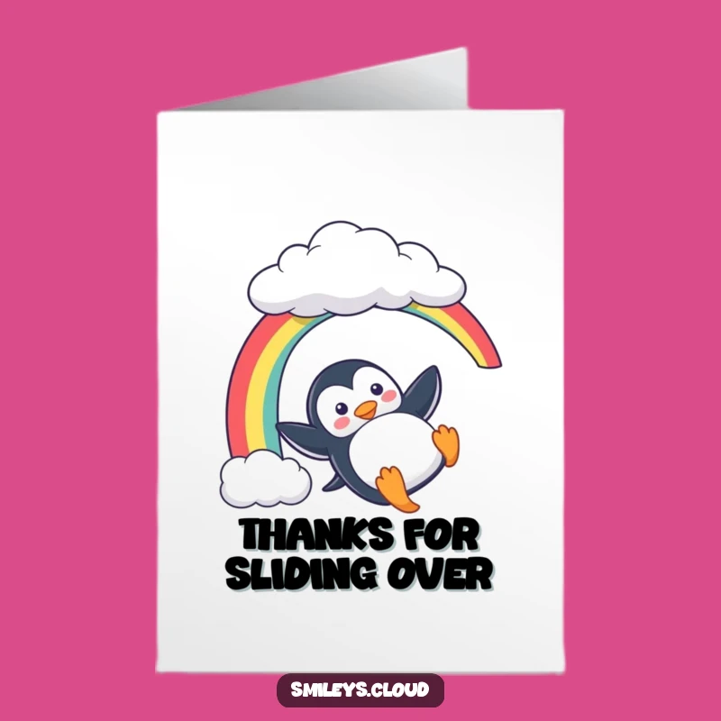 Free Printable Thank You Card: Penguin's Colorful Thanks Down the Rainbow!