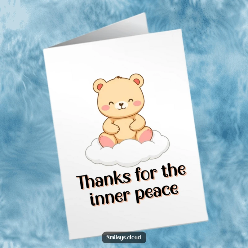 Funny Free Printable Thank You Card: Meditating bear on a cloud, offering peaceful gratitude.
