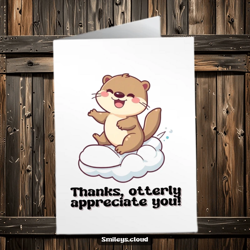 Funny Free Printable Otter Thank You Card: Cheerful otter surfing a cloud, sending a playful and funny thank you.