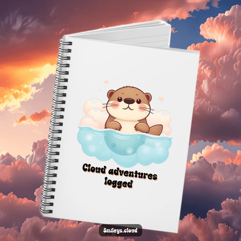 Funny brave otter notebook with an otter swimming through clouds, perfect for journaling adventures with a humorous and inspiring touch.