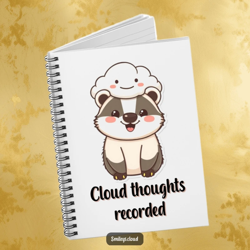 Funny cheerful badger notebook with a happy badger and a smiling cloud, ideal for journaling with a touch of humorous positivity.