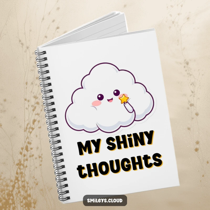 Funny notebook with a cloud character offering a glowing star, ideal for writing down wishes and magical thoughts.