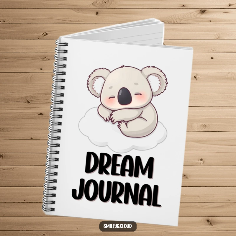 Funny notebook with a contented koala napping on a soft white cloud, perfect for recording tranquil thoughts and ideas.
