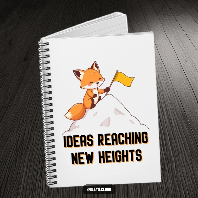 Funny notebook featuring a determined fox character planting a flag on a cloud, for capturing funny ideas and plans.