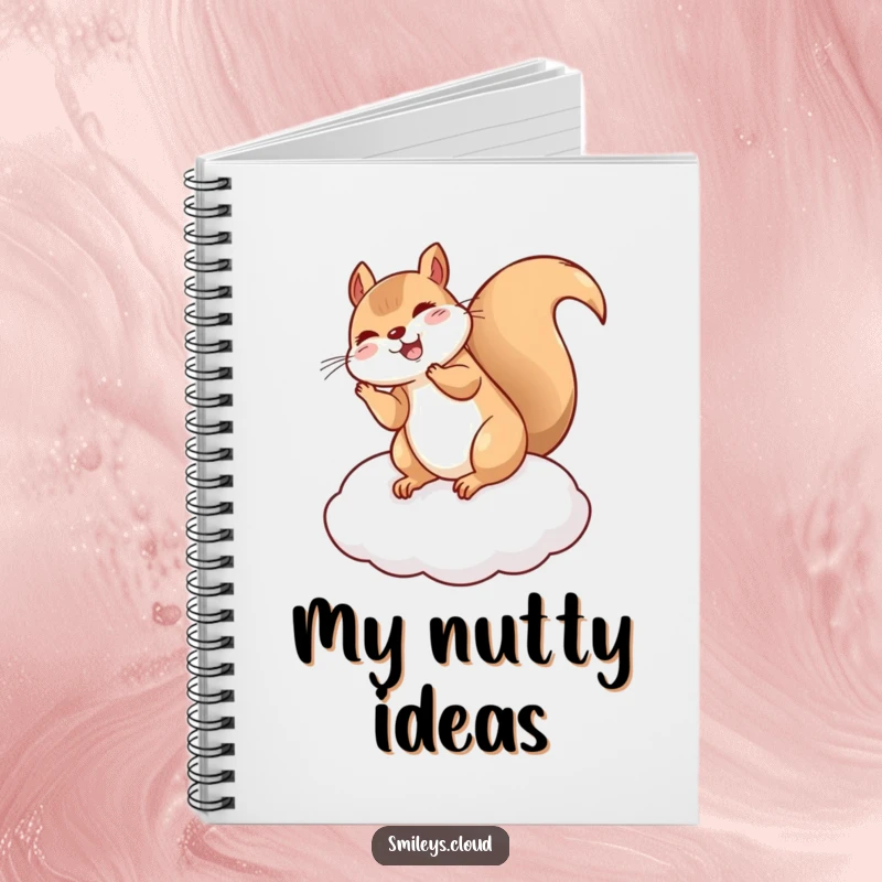Funny Squirrel notebook featuring a giggling squirrel doing a flip on a cloud cushion, perfect for jotting down notes with a smile.