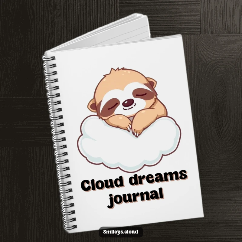 Funny silly sloth notebook with a napping sloth on a cloud, ideal for journaling with a touch of humorous relaxation.