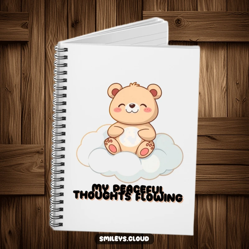 Funny meditating bear notebook with a peaceful bear meditating on a cloud, ideal for journaling thoughts.
