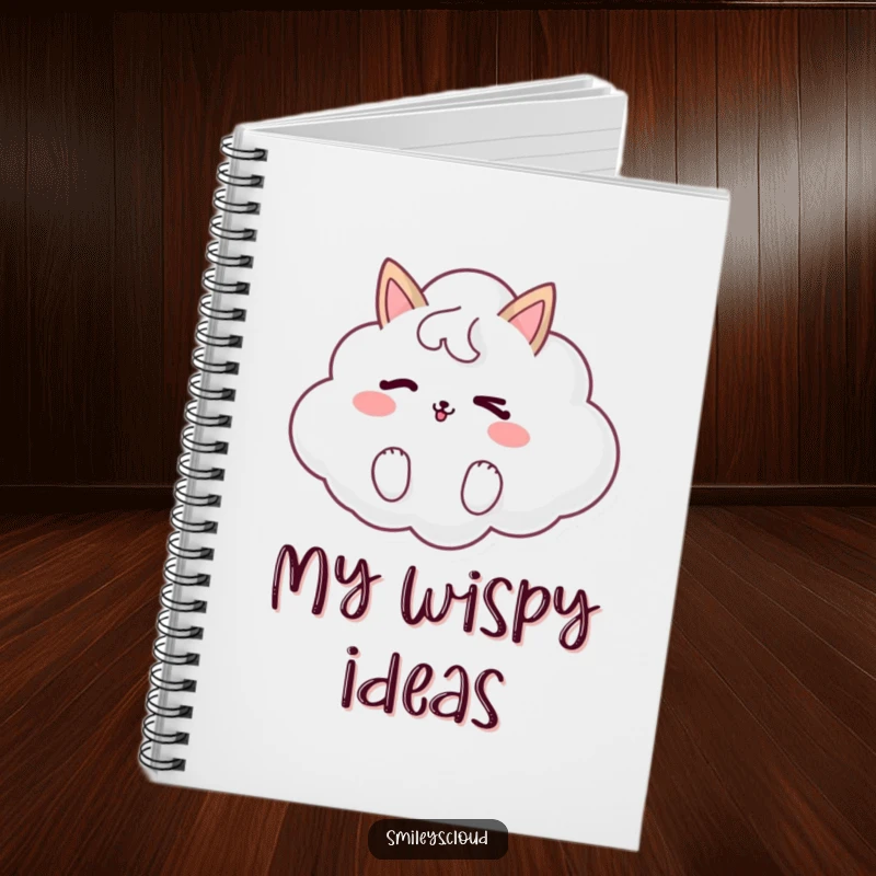 Funny notebook with a playful cloud animal winking, ideal for jotting down notes with a touch of lighthearted humor.