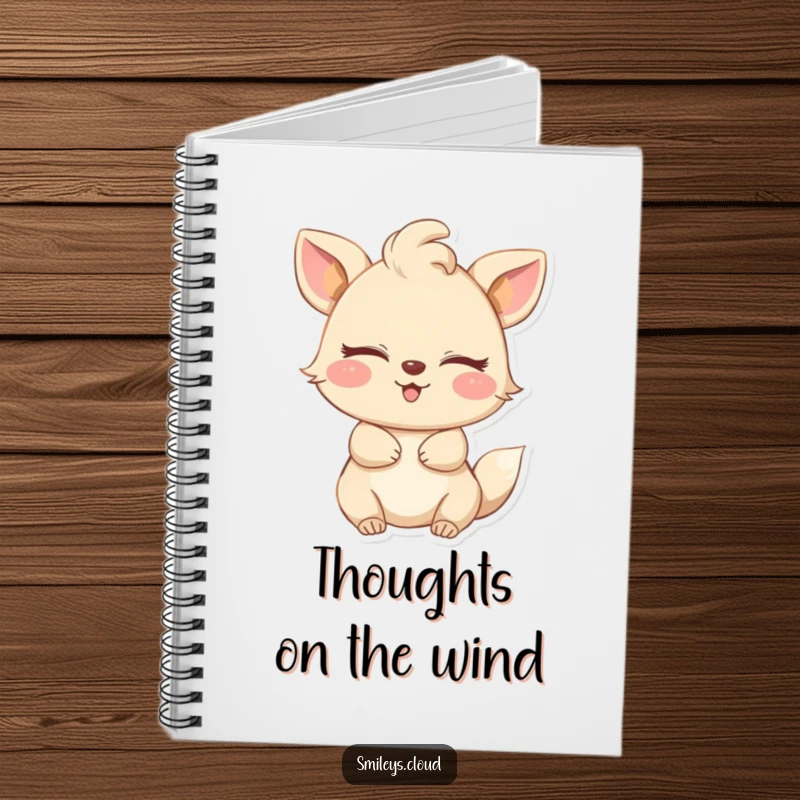 Funny notebook with a happy animal, eyes closed, embracing a gentle breeze, perfect for journaling peaceful thoughts with a touch of joy.