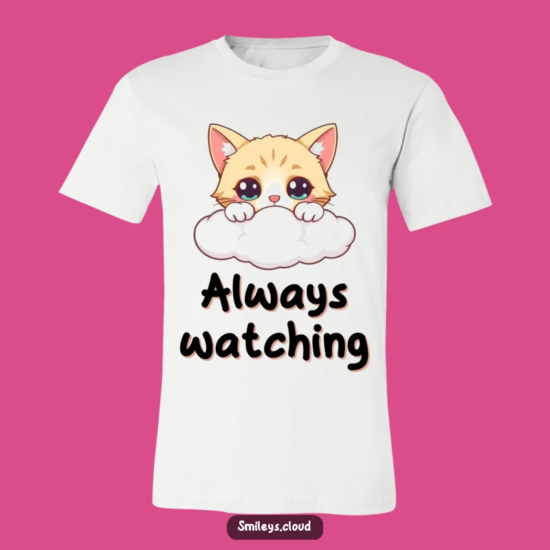 Funny Curious Cat Cloud T-Shirt - Wide-Eyed Peek Tee Gift