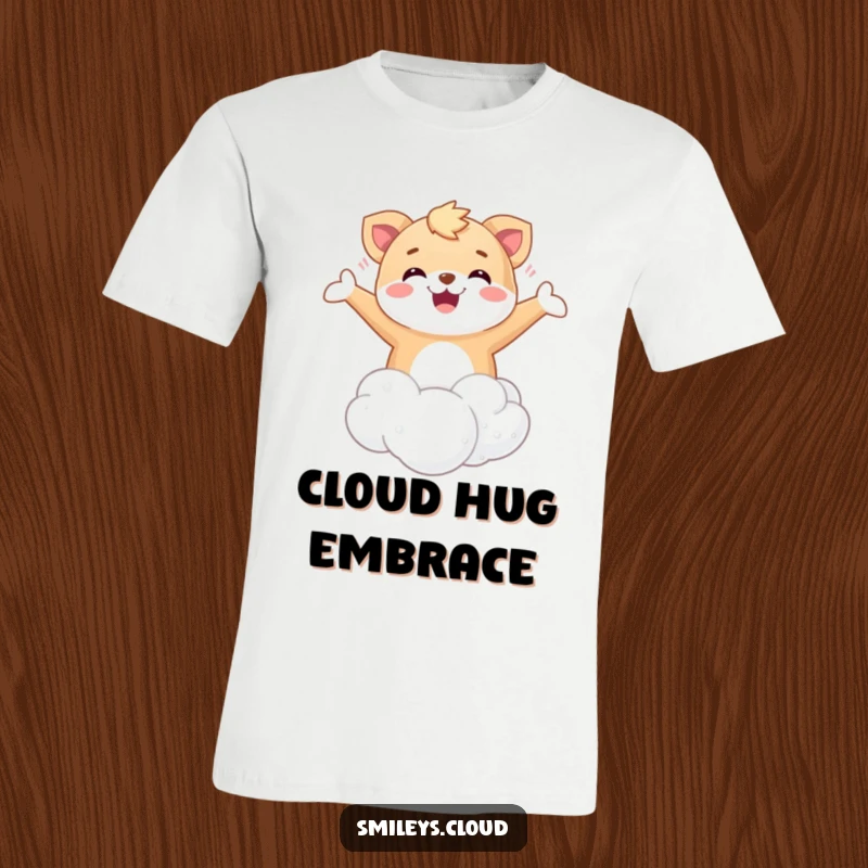 Funny Floating Animal T-Shirt: A cheerful animal embraced by a cloud, arms open wide in pure, unadulterated joy.