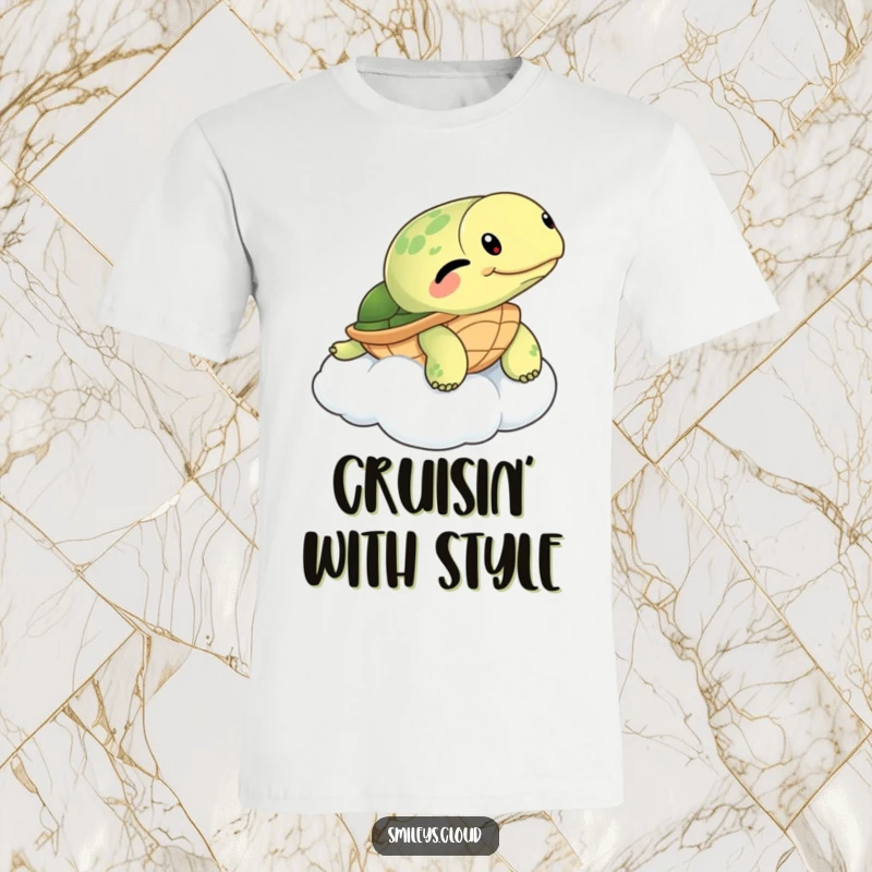 Funny Turtle T-Shirt: A winking turtle floats serenely on a cloud, exuding a calm and humorous vibe, ideal for casual wear.