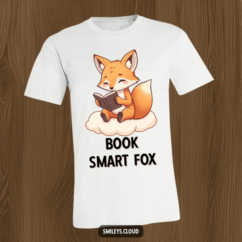 Funny Fox T-Shirt: A determined fox sits on a cloud, reading a book, embodying focused learning and humor.