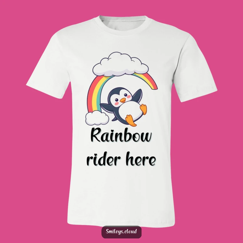 Funny Penguin T-Shirt: Playful Rainbow Slide Design, Perfect Joyful Apparel!