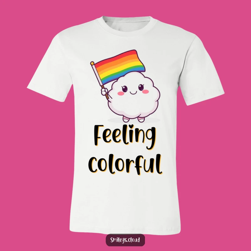 Funny Smiling Cloud Critter T-Shirt - Waving Rainbow Flag, Pride Tee