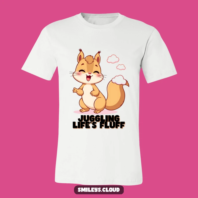 Funny Giggling Squirrel Juggling Clouds T-Shirt: Whimsical Gift for Nature Fans